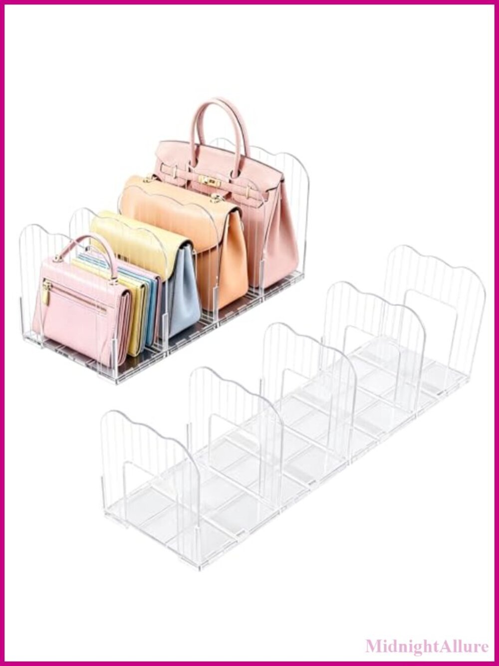 Clear Acrylic Purse Organizer 2 Pack Expandable Shelf Dividers 8 Slot Handbag